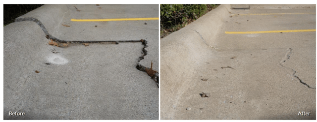 Before and after of concrete lifting.