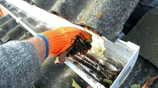 Man cleaning his gutters