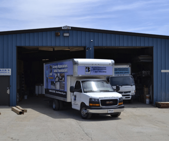 trucks and a warehouse