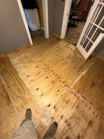 New subfloor installation during crawl space repair in Indianola MS for sagging kitchen floors.