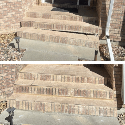Before and after concrete repair of stoop lift, level and seal