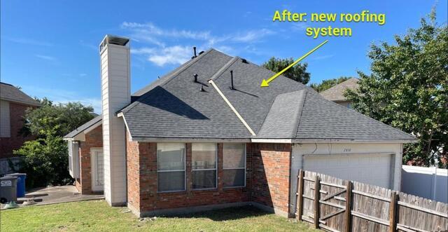 Completed residential roofing system replacement in Allen, Texas featuring new architectural shingles and upgraded roof protection system.