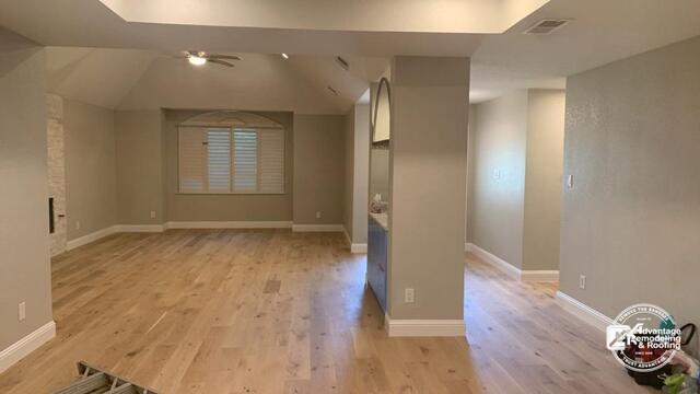 Completed hardwood flooring restoration after water damage repair inside a McKinney Texas home.