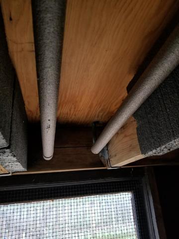 Once Comfenergy removed the ceiling of the storage area, you could see the handy work of the plumber "wrapping" the water lines. This DOES NOT stop them from freezing as there is no heat source.