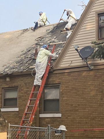 Our team begins stripping away the original shingles. They will examine the wooden base of the roof and replace any rotten wood before proceeding with product installation.