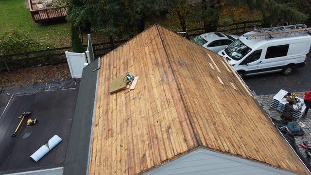 Here is a photo of the deteriorated roofing deck.