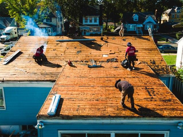 Our crew is removing the old roofing shingles and inspecting the roofing deck for any signs of deterioration