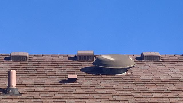 The damaged power fan has been an entrance for squirrels.