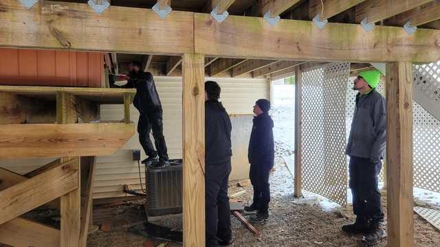 All hands on deck for this Seymour, CT hot tub removal.