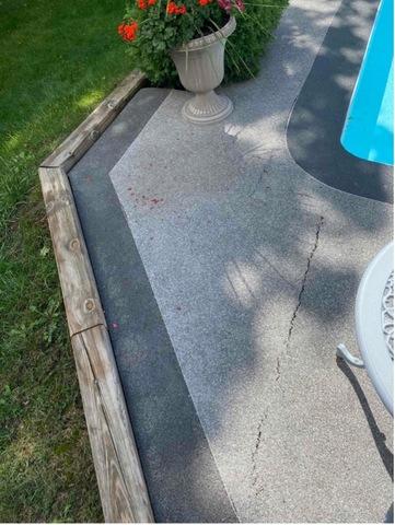 Before: Notice the sinking in the flooring compared to the wood trim. The sinking made the rubber deteriorate a bit.