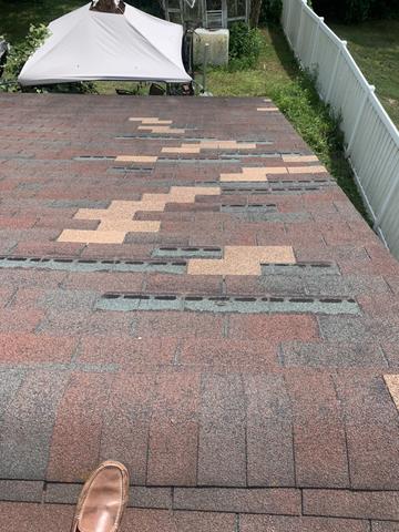 Missing Shingles. - Wrong Shingles used to repair.