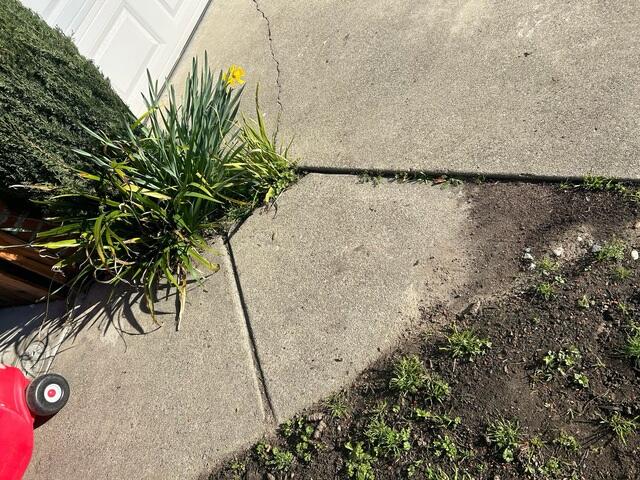 Before image showing the settlement in the area where the path meets the driveway.