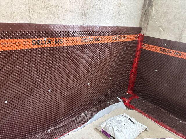 Drainage Matting put in place on the wall