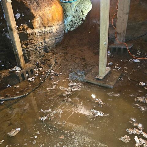 Dirt floor, uncovered walls, visible damp. Odors, mold, and structural risks were all present.