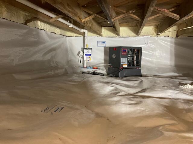 The crew installed our SaniDry Sedona and CleanSpace Vapor Barrier System in this homeowner's crawl space to eliminate excess moisture, improve air quality, and protect the home from mold and structural damage, creating a cleaner, healthier living environment from the ground up.