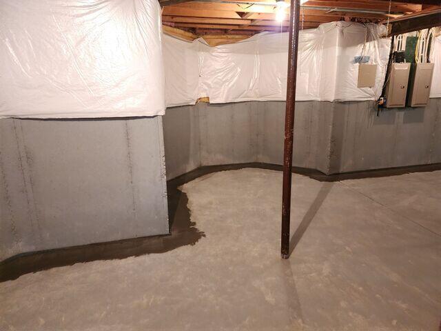 We wrapped the entire basement in our WaterGuard drains, which are sealed with a concrete float and foam stripping in the wall flanges. There are also two service ports sitting on the floor, which will allow our service teams to run their annual tests without disturbance.