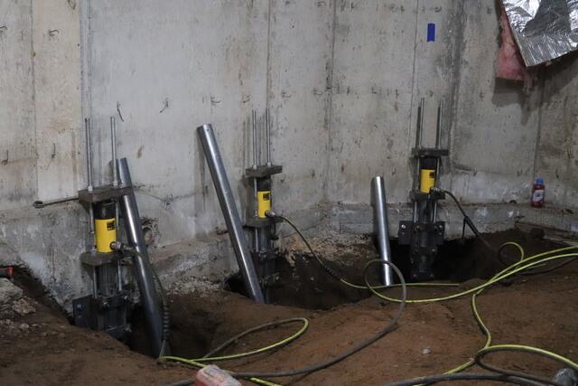 These push piers are now in place to lift the house using hydraulic pressure.