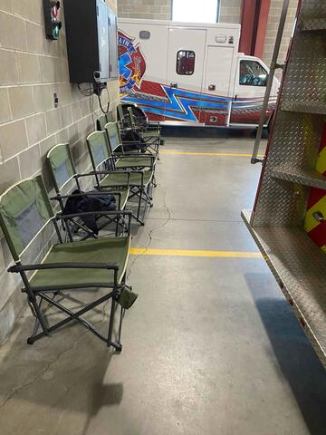 This photo gives a closer view of the troubling crack that appeared. The firefighters had covered the crack with chairs to prevent any tripping.