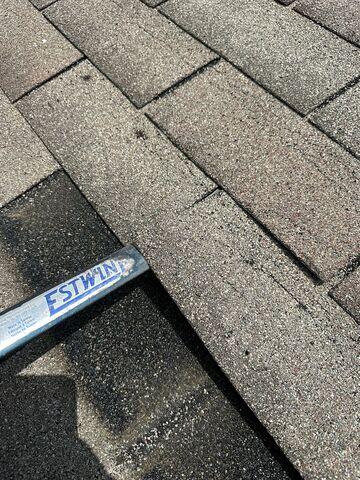 Our Inspector made sure to use all the right tools and to document the process with photos so that the insurance company could come to the right conclusion of whether or not the front section of this roof needed a full replacement.