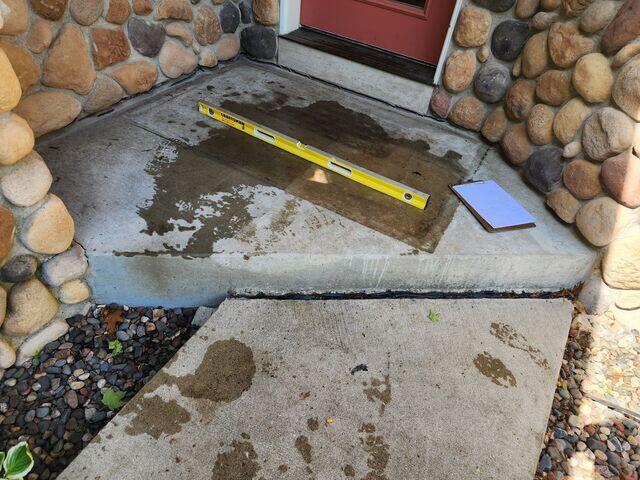 A close up of the step at the front walkway
