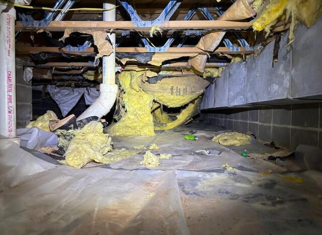Lots more falling insulation and dampness under the liner.