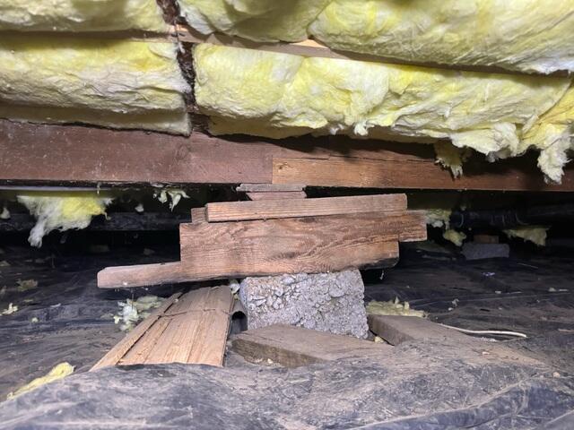 These homeowner would go into the crawl space and add wood where the floors above were sagging. This is neither a permanent or safe option.
