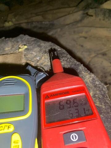 The humidity in the crawl space was at 69%. This caused a lot of moisture in the crawl space and the living areas too. Our hydrometer helps us measure the humidity. A healthy relative humidity should be below 55%.