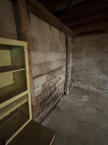 Bowing foundation wall in Littleton, Maine.