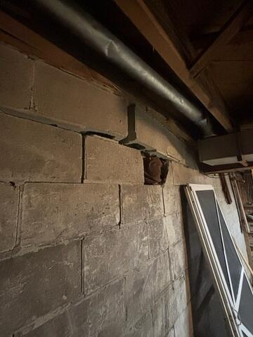 Damage to interior foundation wall in Littleton, Maine.