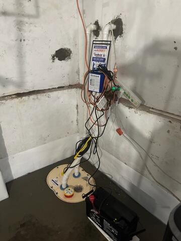 We installed our TripleSafe Sump Pump System to give the homeowner maximum protection against heavy water intrusion. Featuring three pumps, including a battery backup, it's built to keep the basement dry even during storms, power outages, or high groundwater levels.