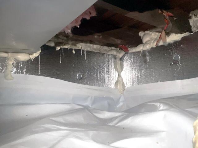 Finally, we sealed the leaky rim joists and sill plates with spray foam. The crawl space is now airtight, helping to keep the rooms above warm and comfortable.