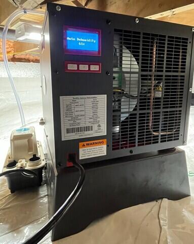 The SaniDry Sedona dehumidifier keeps humidity low in the crawl space year-round.