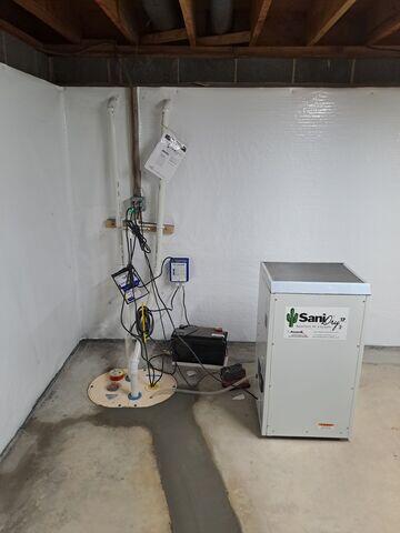 SaniDry dehumidifier was placed in the basement to get rid of any humidity in the air and filter out mold spores.