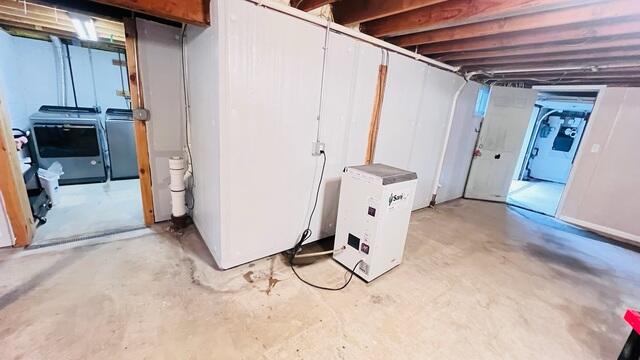 The SaniDry dehumidifier filters out dust and mold from the basement.