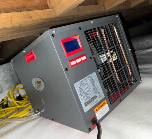 The SaniDry Sedona dehumidifier keeps the humidity in the air of the crawl space low to eliminate odors and it conveniently drains itself.