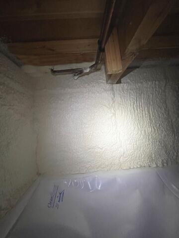 Our foam insulation is sprayed onto the foundation walls up to the rim joists, filling every crack and void- guaranteeing a full airtight seal.