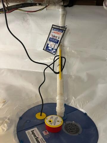 Our SuperSump Premier Sump Pump was installed to efficiently remove any water that enters the crawl space, ensuring the area remains dry even during heavy rainfall or unexpected water intrusion.