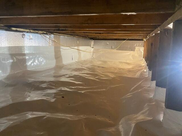 After installing CleanSpace and SilverGlo, the crawl space is now sealed, dry, insulated, and protected from moisture and temperature loss.