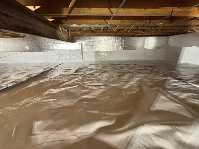 Crawl Space is encapsulation wtih Clean Space Vapor Barrier on top of the drainage matting and Silver glo.This provides additional insulation to help save on heating costs and cold floors.