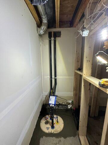 Interior drain and sump pump installed