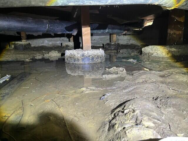 Excessive standing water in the crawl space, threatening the stability of the home.