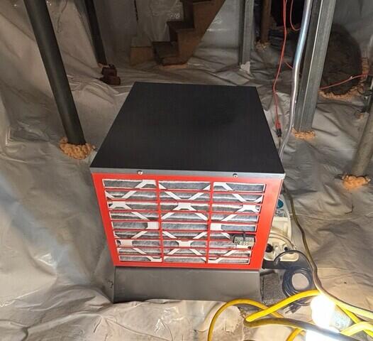 The SaniDry Sedona dehumidifier keeps the humidity in the crawl space under control year-round.