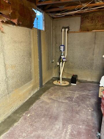 Waterguard installed along the basement and Triple Safe sump pump with battery backup to prevent future flooding.