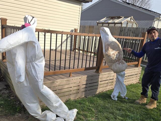 Our team made sure to have proper protection when working in the space. This included respirators Tyvek suits, and even glasses.