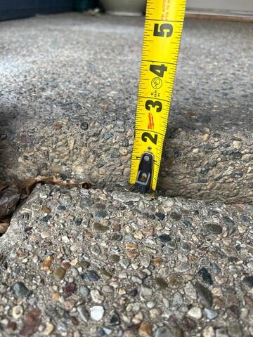 A close up of how far the slabs have sunken