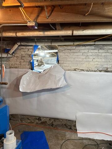 Halfway through the installation of the clean space encapsulation system.