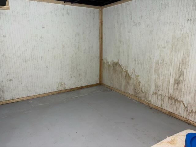 Water mark along this home's basement wall is a sign of water intrusion.