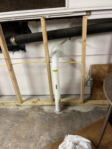 Radon pipe enters second basement to second suction point