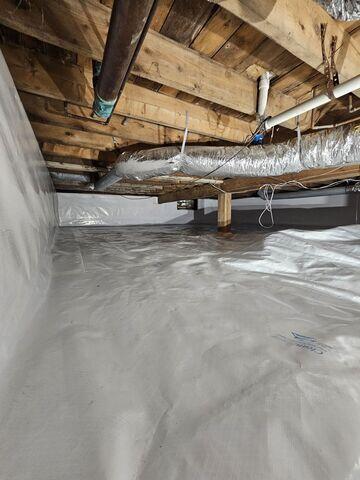 CleanSpace Encapsulation System: A durable crawl space liner installed across the floor and walls to help separate the home from ground moisture. CleanSpace also gives the crawl space a cleaner, brighter, and more finished appearance.