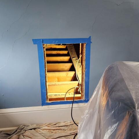 We create an access point into the kneewall so we can reach the entire cavity, properly air seal the area, and install insulation to improve comfort, energy efficiency, and temperature control throughout the home.
